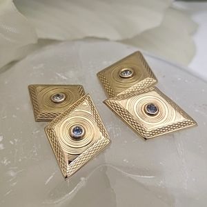 Vintage Art Deco Diamond and Topaz 10K Etched Gold Cufflinks
